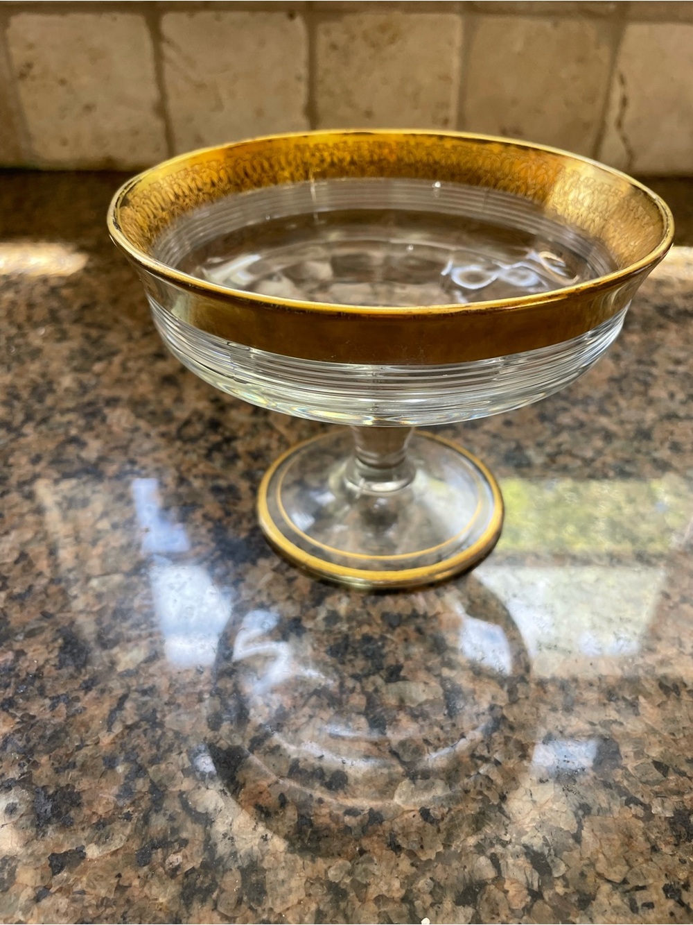 Vintage Dorothy Thorpe Footed Glass Dessert Bowl, Gold Banded Rim